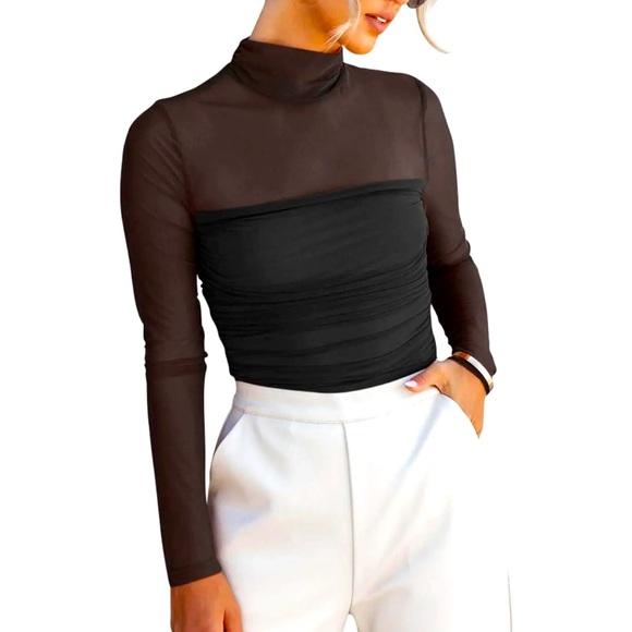 ReoRia Tops - NWT Amazon/ReoRia Mock Neck Mesh Turtleneck Bodysuit - Size S